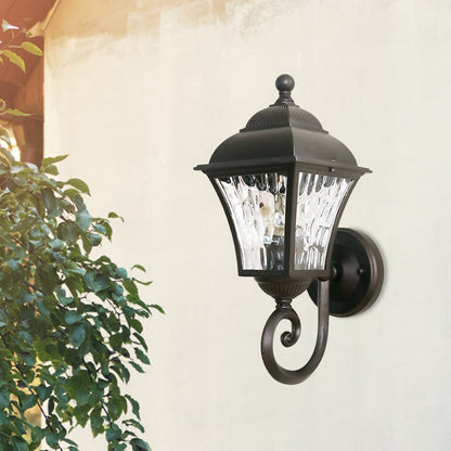 Vivolux | 1-Pear Wall Lighting Fixture Country House Garden Wall Light with Lantern Clear Glass-Dimpled Shade in Dark Coffee