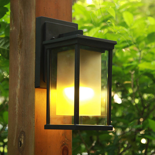 Vivolux | 1 Glühbirne Wandlicht Lodge Yard Amberglas Wandleuchte mit rechteckigem klarem Glasschirm in Schwarz