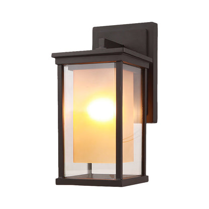 Vivolux | 1 Glühbirne Wandlicht Lodge Yard Amberglas Wandleuchte mit rechteckigem klarem Glasschirm in Schwarz