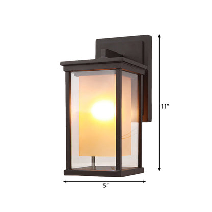 Vivolux | 1 Glühbirne Wandlicht Lodge Yard Amberglas Wandleuchte mit rechteckigem klarem Glasschirm in Schwarz