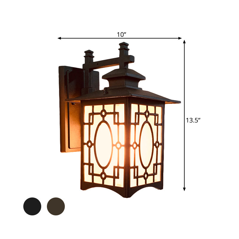 Vivolux | 1 Kop Frosted Glass Wandverlichting Rustiek Zwart/Bronzen Lantaarnvormige Binnenplaats Wandlamp