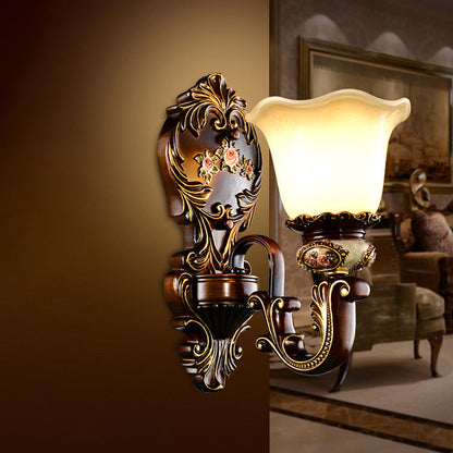 Vivolux | Scalloped Schlafzimmer Wandlicht Rustikale Harz 1/2 Köpfe Rost Wandleuchte mit gebogenem Arm
