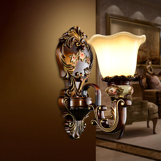 Vivolux | Scalloped Schlafzimmer Wandlicht Rustikale Harz 1/2 Köpfe Rost Wandleuchte mit gebogenem Arm