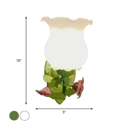 Vivolux | 1 Lichtsconces Lichtarmatuur met Bloem Glas Rustieke Slaapkamer Wandlamp met Bloei Deco in Wit/Groen