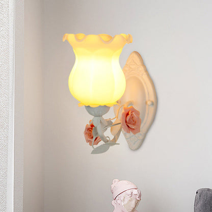 Vivolux | 1 Lichtsconces Lichtarmatuur met Bloem Glas Rustieke Slaapkamer Wandlamp met Bloei Deco in Wit/Groen
