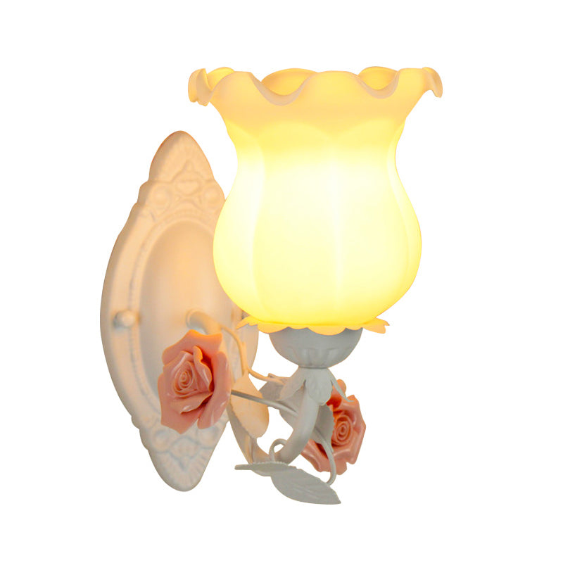 Vivolux | 1 Lichtsconces Lichtarmatuur met Bloem Glas Rustieke Slaapkamer Wandlamp met Bloei Deco in Wit/Groen