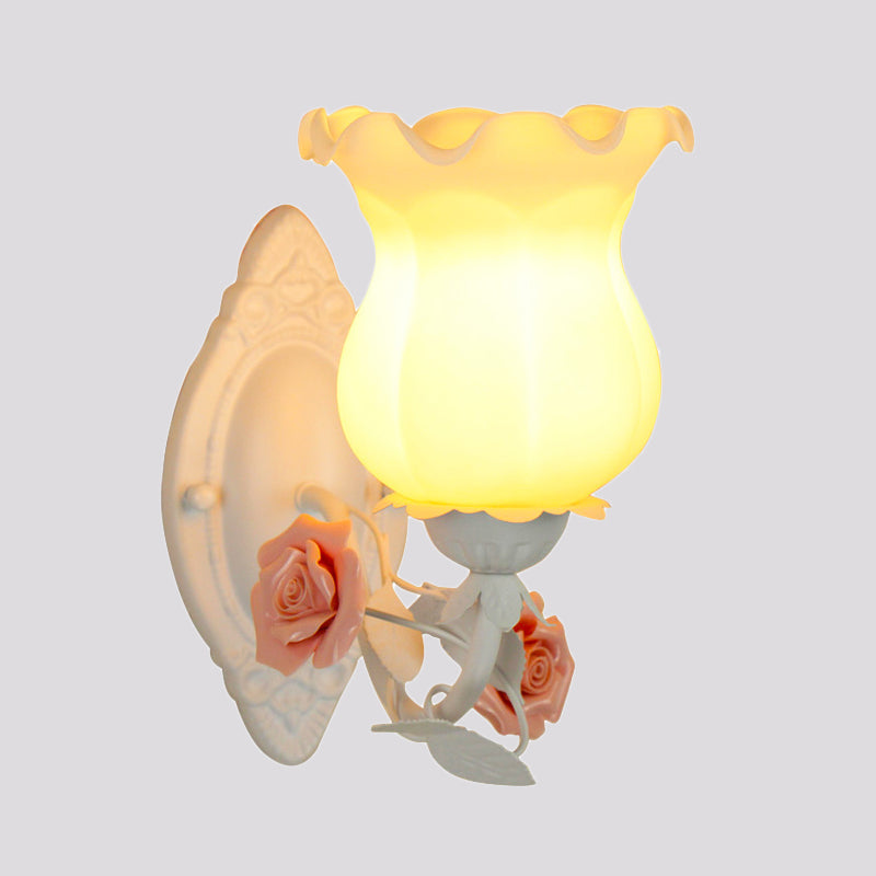 Vivolux | 1 Lichtsconces Lichtarmatuur met Bloem Glas Rustieke Slaapkamer Wandlamp met Bloei Deco in Wit/Groen