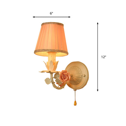 Vivolux | 1 Kopf Metall Wandleuchte Landhaus Rosa Fass Schlafzimmer Zugkette Wandmontage Lampe mit Blumen Dekor