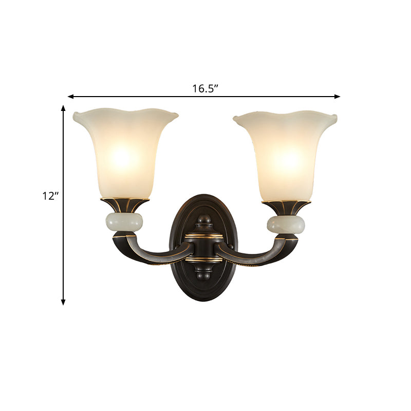 Vivolux | Antiqued Flower Up Wandlamp 1/2-Licht Frosted Glass Wandbevestigde Lamp in Zwart en Goud