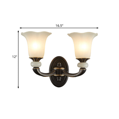 Vivolux | Antiqued Flower Up Wandlamp 1/2-Licht Frosted Glass Wandbevestigde Lamp in Zwart en Goud