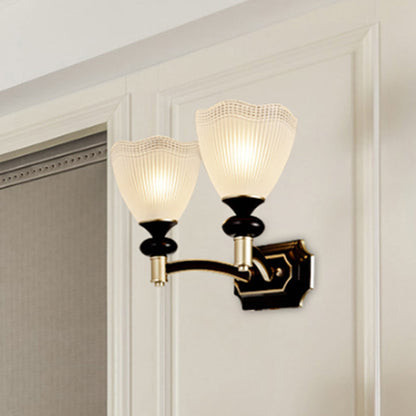 Vivolux | Gitterförmige durchscheinende Glascone Auf-Wandlampe Bauernhaus 1/2 Licht Innen Wandmontage Beleuchtung in Schwarz und Gold