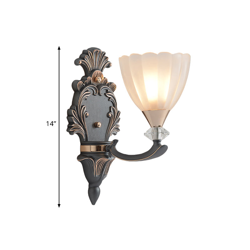 Vivolux | 1/2 Lampen Wandbeleuchtung Idee Vintage Kegel Weiß Rippenglas Wandmontierte Lampe für Wohnzimmer
