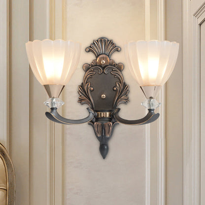 Vivolux | 1/2 Lampen Wandbeleuchtung Idee Vintage Kegel Weiß Rippenglas Wandmontierte Lampe für Wohnzimmer