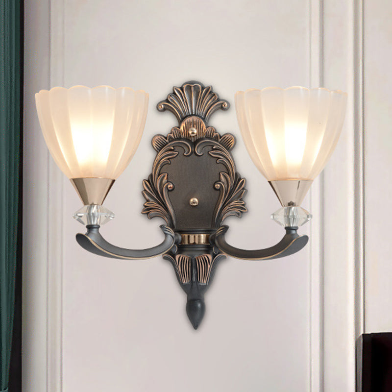 Vivolux | 1/2 Lampen Wandbeleuchtung Idee Vintage Kegel Weiß Rippenglas Wandmontierte Lampe für Wohnzimmer