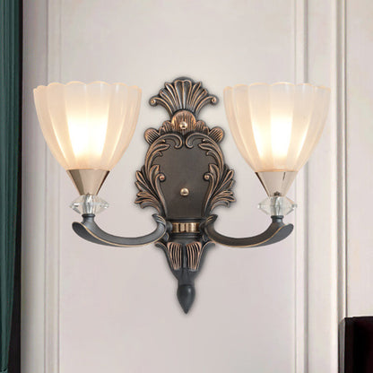 Vivolux | 1/2 Lampen Wandbeleuchtung Idee Vintage Kegel Weiß Rippenglas Wandmontierte Lampe für Wohnzimmer