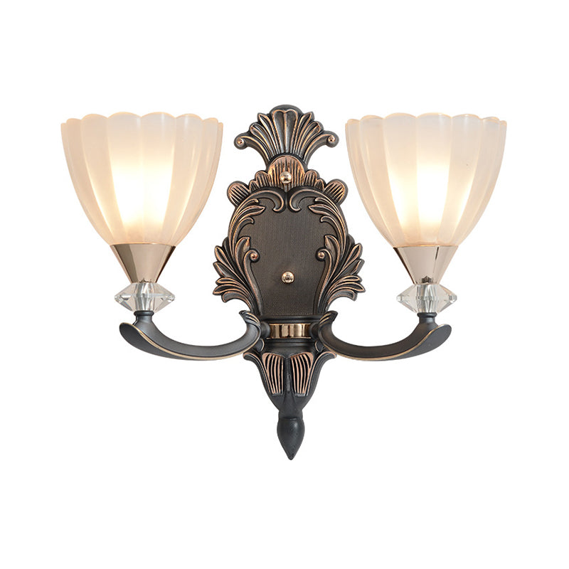 Vivolux | 1/2 Lampen Wandbeleuchtung Idee Vintage Kegel Weiß Rippenglas Wandmontierte Lampe für Wohnzimmer