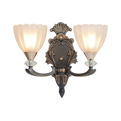 Vivolux | 1/2 Lampen Wandbeleuchtung Idee Vintage Kegel Weiß Rippenglas Wandmontierte Lampe für Wohnzimmer