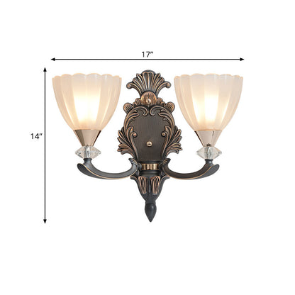Vivolux | 1/2 Lampen Wandbeleuchtung Idee Vintage Kegel Weiß Rippenglas Wandmontierte Lampe für Wohnzimmer