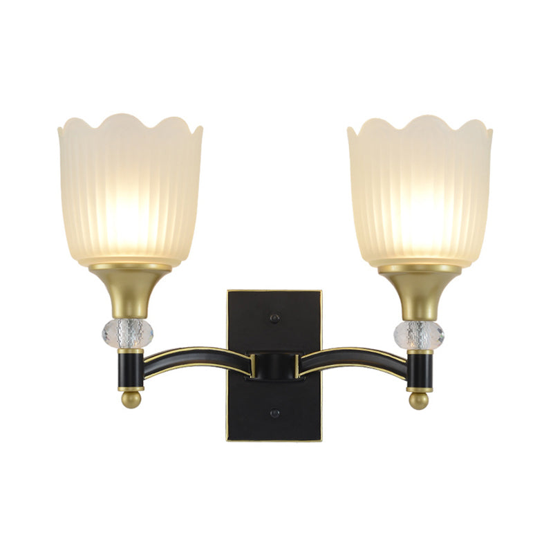 Vivolux | Farmhouse Scalloped Floral Wandverlichting 1/2 Koppen Opal Glas Muurmontage Lamp in Zwart en Goud