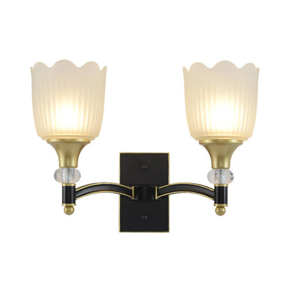 Vivolux | Farmhouse Scalloped Floral Wandverlichting 1/2 Koppen Opal Glas Muurmontage Lamp in Zwart en Goud