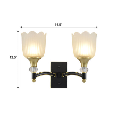 Vivolux | Farmhouse Scalloped Floral Wandverlichting 1/2 Koppen Opal Glas Muurmontage Lamp in Zwart en Goud