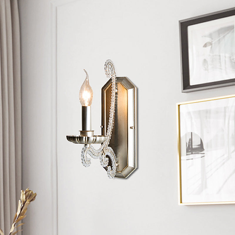 Vivolux | Silberer Kerzenständer Wandbeleuchtung Traditionelle Kristallkette 1/2-Lampe Schlafzimmer Wandlicht Leuchte