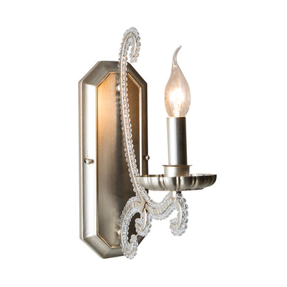 Vivolux | Silberer Kerzenständer Wandbeleuchtung Traditionelle Kristallkette 1/2-Lampe Schlafzimmer Wandlicht Leuchte