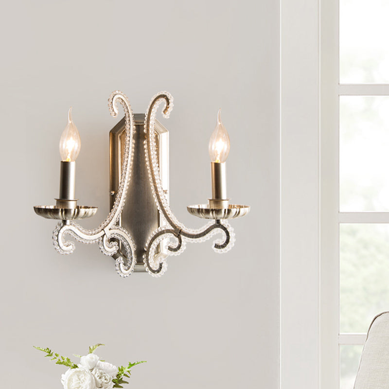 Vivolux | Silberer Kerzenständer Wandbeleuchtung Traditionelle Kristallkette 1/2-Lampe Schlafzimmer Wandlicht Leuchte