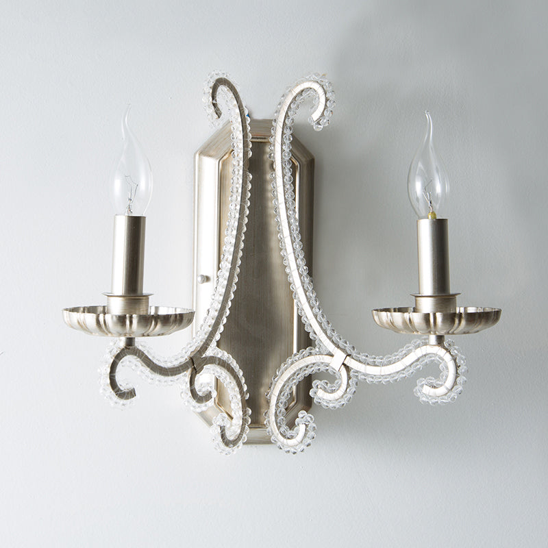 Vivolux | Silberer Kerzenständer Wandbeleuchtung Traditionelle Kristallkette 1/2-Lampe Schlafzimmer Wandlicht Leuchte
