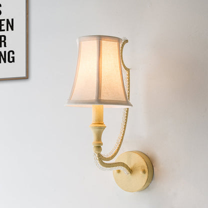 Vivolux | 1/2-Bulb Wandverlichting Ideeën Rustieke Geplankte Bel Stof Wandlamp in Beige/Verouderd Zilver met Kristallen Druppel