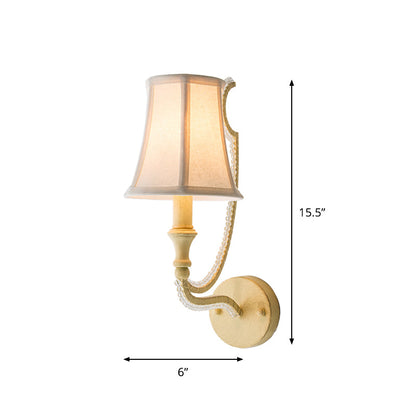 Vivolux | 1/2-Bulb Wandverlichting Ideeën Rustieke Geplankte Bel Stof Wandlamp in Beige/Verouderd Zilver met Kristallen Druppel