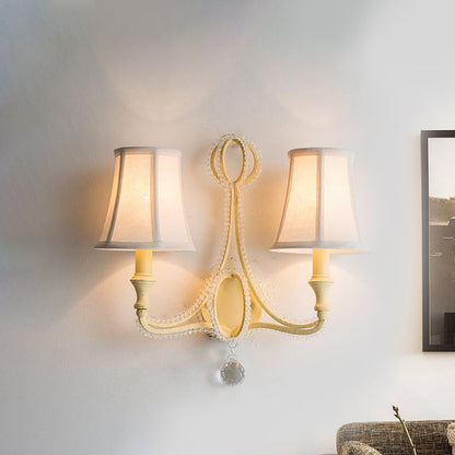 Vivolux | 1/2-Bulb Wandverlichting Ideeën Rustieke Geplankte Bel Stof Wandlamp in Beige/Verouderd Zilver met Kristallen Druppel