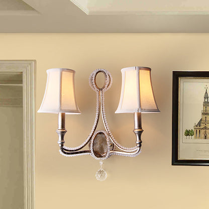 Vivolux | 1/2-Bulb Wandverlichting Ideeën Rustieke Geplankte Bel Stof Wandlamp in Beige/Verouderd Zilver met Kristallen Druppel