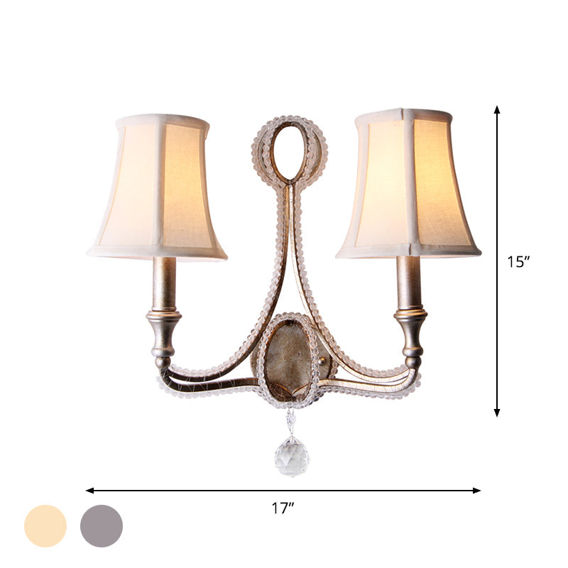 Vivolux | 1/2-Bulb Wandverlichting Ideeën Rustieke Geplankte Bel Stof Wandlamp in Beige/Verouderd Zilver met Kristallen Druppel