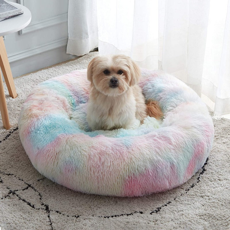 Vivolux | Runder Regenbogen Extra Plüsch Beruhigender Donut Hundebetten