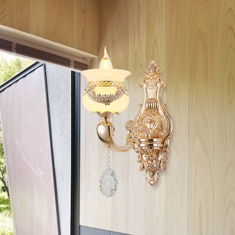 Vivolux | Gold Kerzenhalter Wandleuchte Traditionell Jade 1/2-Licht Wohnzimmer Wandlampe mit hängendem Kristall