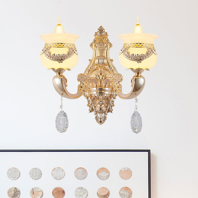 Vivolux | Gold Kerzenhalter Wandleuchte Traditionell Jade 1/2-Licht Wohnzimmer Wandlampe mit hängendem Kristall