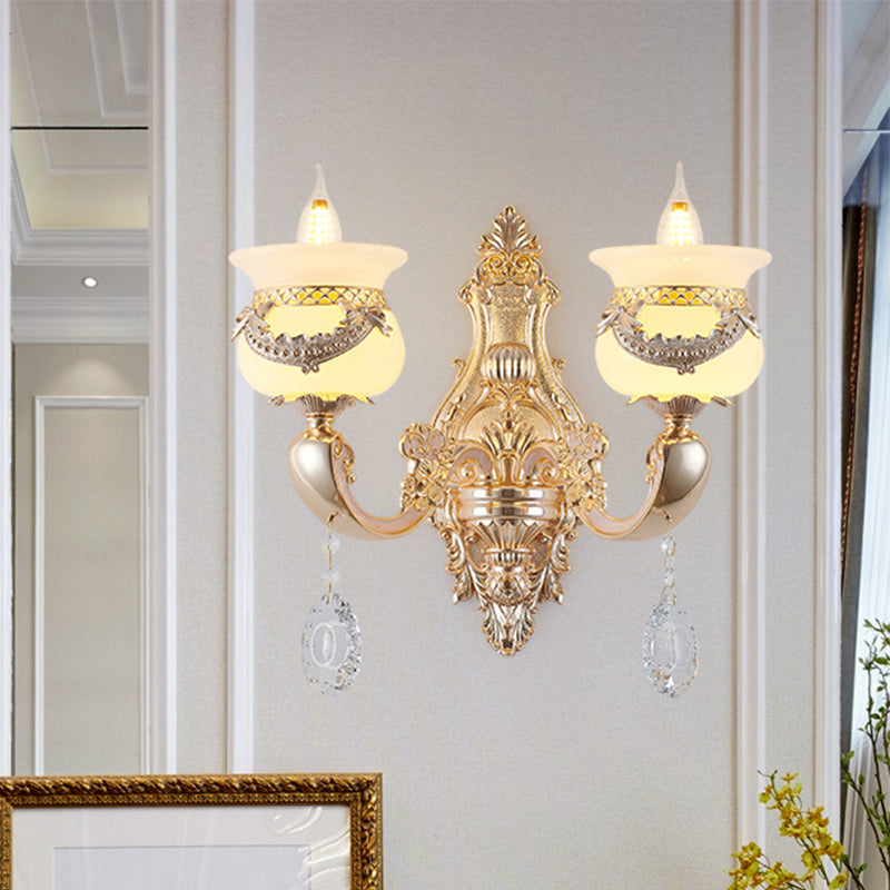 Vivolux | Gold Kerzenhalter Wandleuchte Traditionell Jade 1/2-Licht Wohnzimmer Wandlampe mit hängendem Kristall