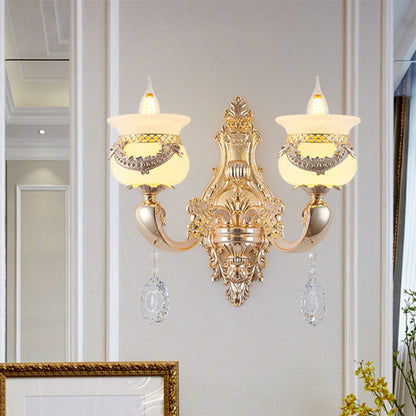 Vivolux | Gold Kerzenhalter Wandleuchte Traditionell Jade 1/2-Licht Wohnzimmer Wandlampe mit hängendem Kristall