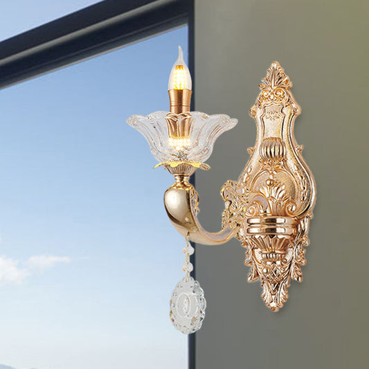 Vivolux | Retro Kandelaar Wandlamp Verlichtingsarmatuur 1/2-Bulb Duidelijk Kristalglas Wandgemonteerde Lamp in Goud