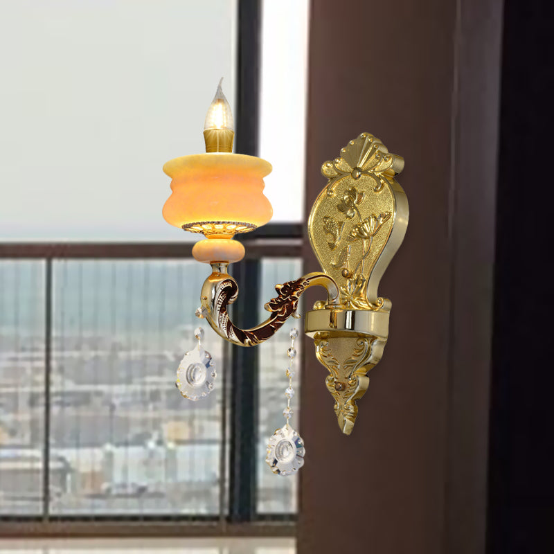 Vivolux | 1/2-Bulb Candelabra Wandlamp Traditionalisme Goud Jade Muur Lamp met Kristal Hangertje