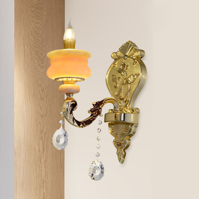 Vivolux | 1/2-Bulb Candelabra Wandlamp Traditionalisme Goud Jade Muur Lamp met Kristal Hangertje