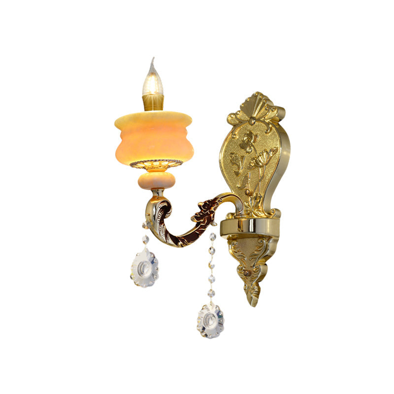 Vivolux | 1/2-Bulb Candelabra Wandlamp Traditionalisme Goud Jade Muur Lamp met Kristal Hangertje