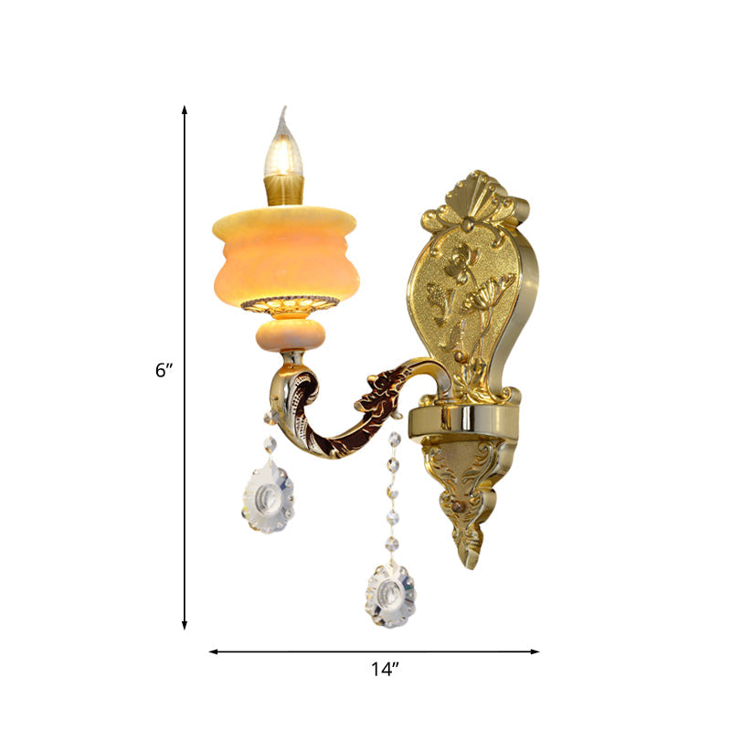 Vivolux | 1/2-Bulb Candelabra Wandlamp Traditionalisme Goud Jade Muur Lamp met Kristal Hangertje