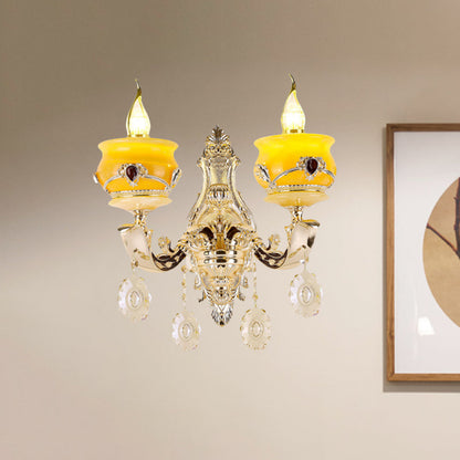 Vivolux | Kerzenhalter Jade Wandlampe Wandlampe Vintage 1/2 Kopf Schlafzimmer Wandlicht Armatur in Gold mit Kristall Tropfen