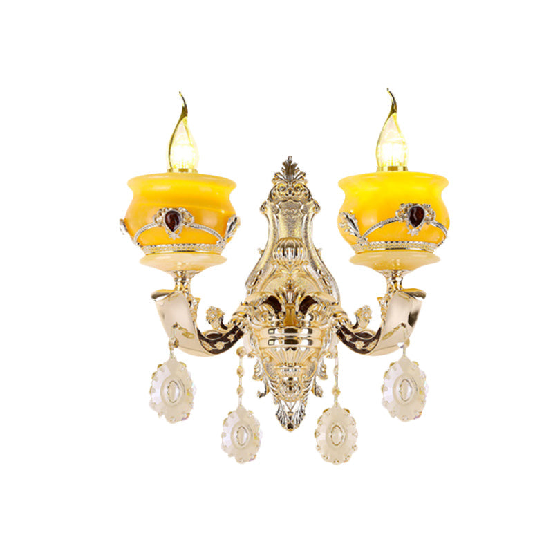 Vivolux | Kerzenhalter Jade Wandlampe Wandlampe Vintage 1/2 Kopf Schlafzimmer Wandlicht Armatur in Gold mit Kristall Tropfen