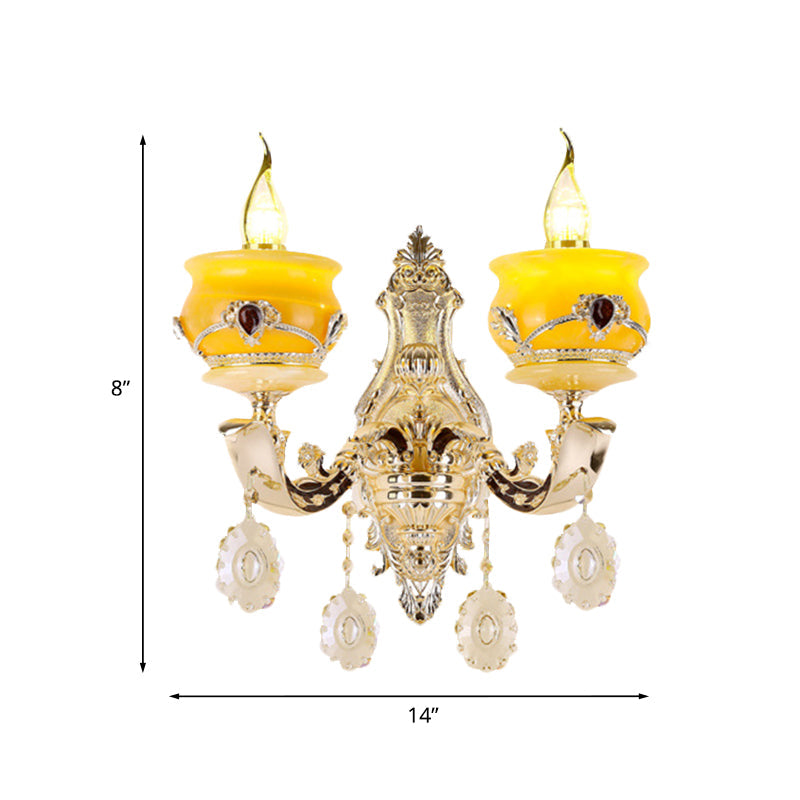 Vivolux | Kerzenhalter Jade Wandlampe Wandlampe Vintage 1/2 Kopf Schlafzimmer Wandlicht Armatur in Gold mit Kristall Tropfen