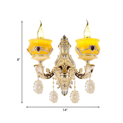 Vivolux | Kerzenhalter Jade Wandlampe Wandlampe Vintage 1/2 Kopf Schlafzimmer Wandlicht Armatur in Gold mit Kristall Tropfen