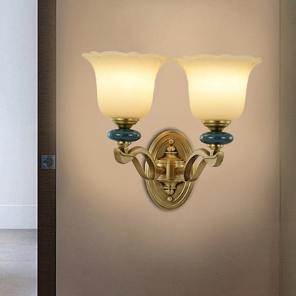 Vivolux | Blumen Frosted Glass Wandmontierte Licht Traditionelle 1/2-Licht Innen Wandlampe in Gold