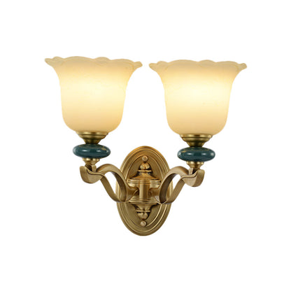 Vivolux | Blumen Frosted Glass Wandmontierte Licht Traditionelle 1/2-Licht Innen Wandlampe in Gold